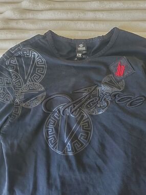 Versace Black Short Sleeve Tee with Red Crest Detail